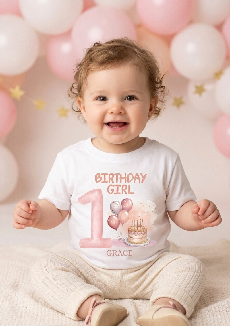 Personalised 1st, 2nd, 3rd, 4th Birthday T-shirt, Balloons Cake Birthday Outfit