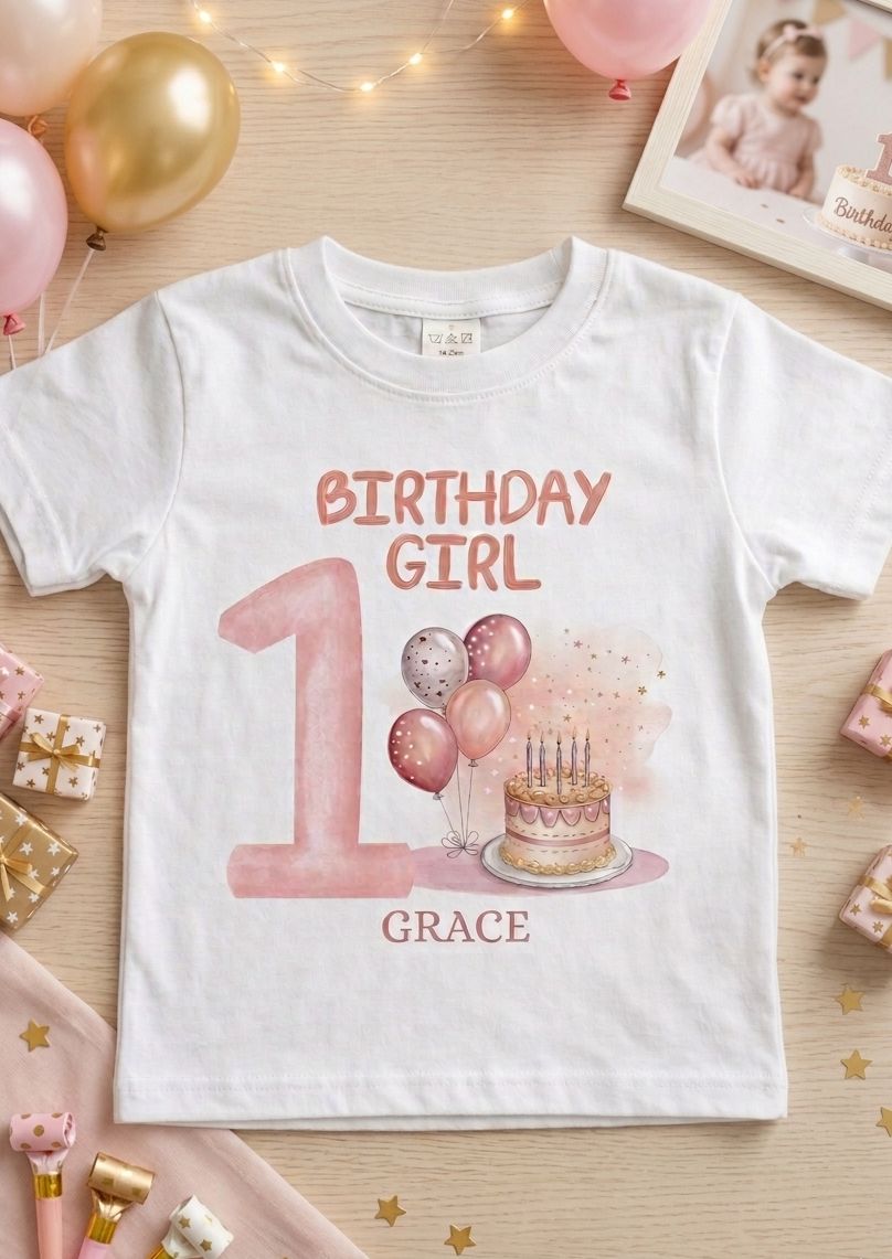 Personalised 1st, 2nd, 3rd, 4th Birthday T-shirt, Balloons Cake Birthday Outfit