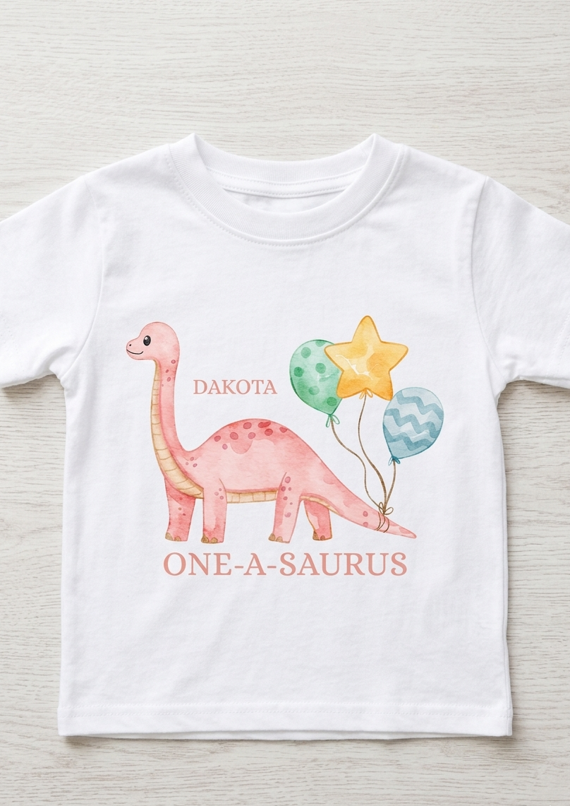 Personalised Girls Dinosaur Birthday T-Shirt, Custom Party Outfit, One Two Three