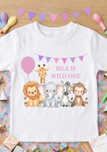 Personalised Girls Safari Animal Birthday T-Shirt, Custom Party Outfit, One Two Three