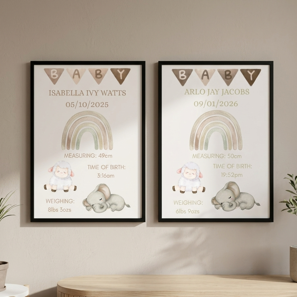 New Baby Personalised print, Birth detail Gift, Custom Keepsake, Girl Boy Newborn Gifts