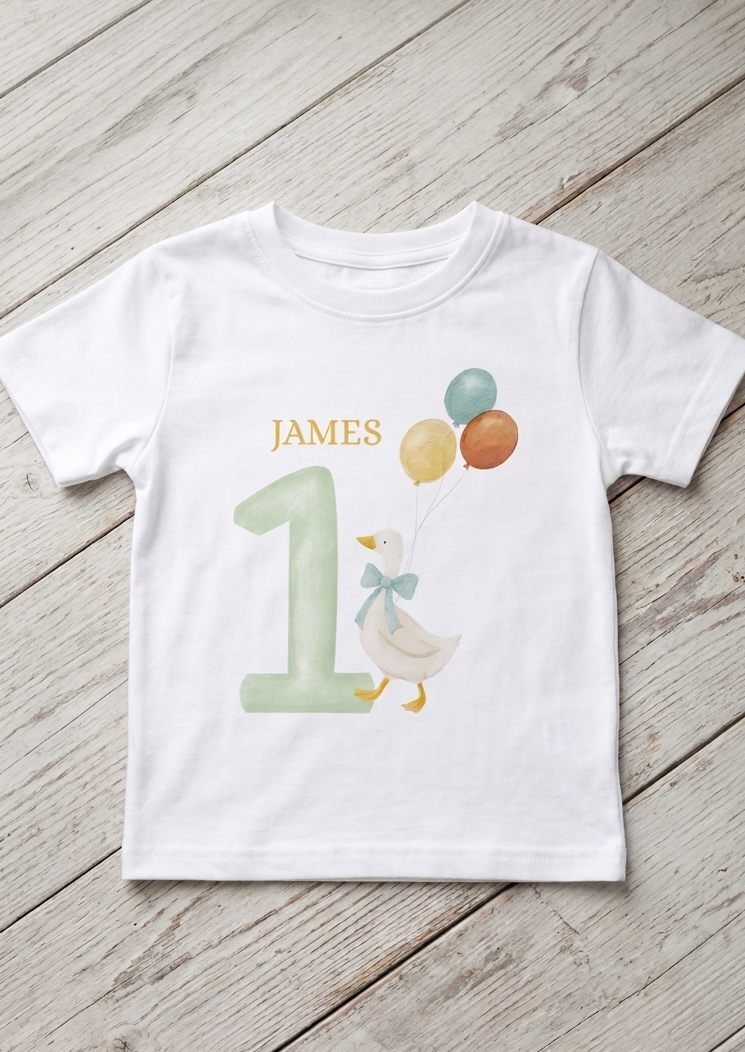 Personalised Duck Birthday T-Shirt, Boys 1st 2nd 3rd Birthday T-shirt