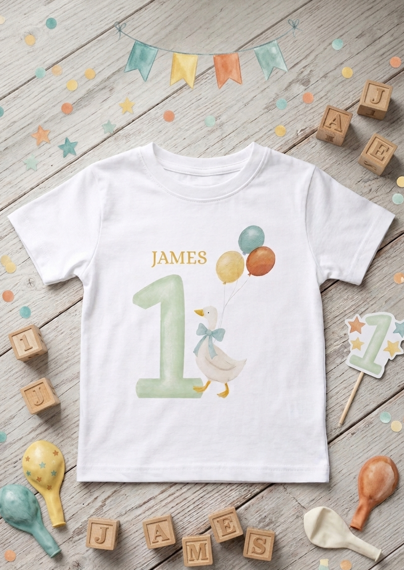 Personalised Duck Birthday T-Shirt, Boys 1st 2nd 3rd Birthday T-shirt