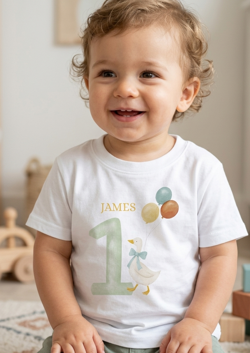 Personalised Duck Birthday T-Shirt, Boys 1st 2nd 3rd Birthday T-shirt