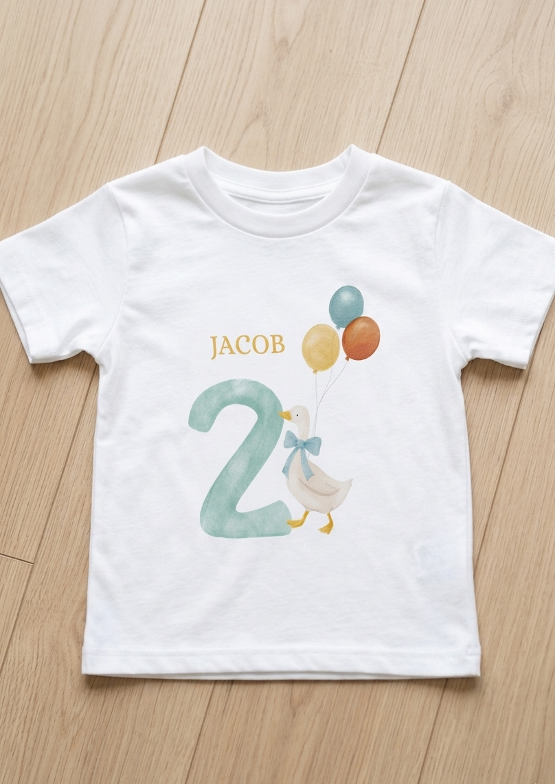 Personalised Duck Birthday T-Shirt, Boys 1st 2nd 3rd Birthday T-shirt