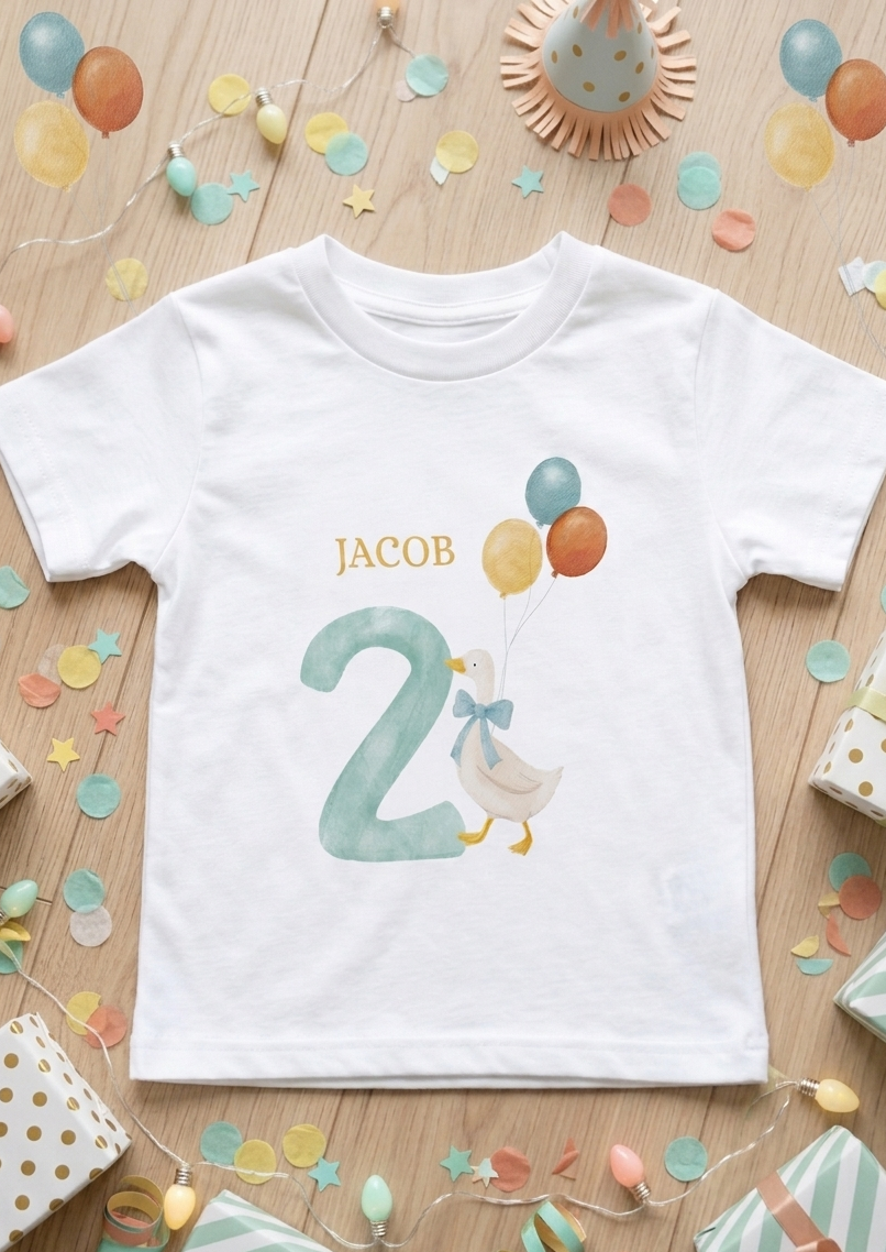 Personalised Duck Birthday T-Shirt, Boys 1st 2nd 3rd Birthday T-shirt