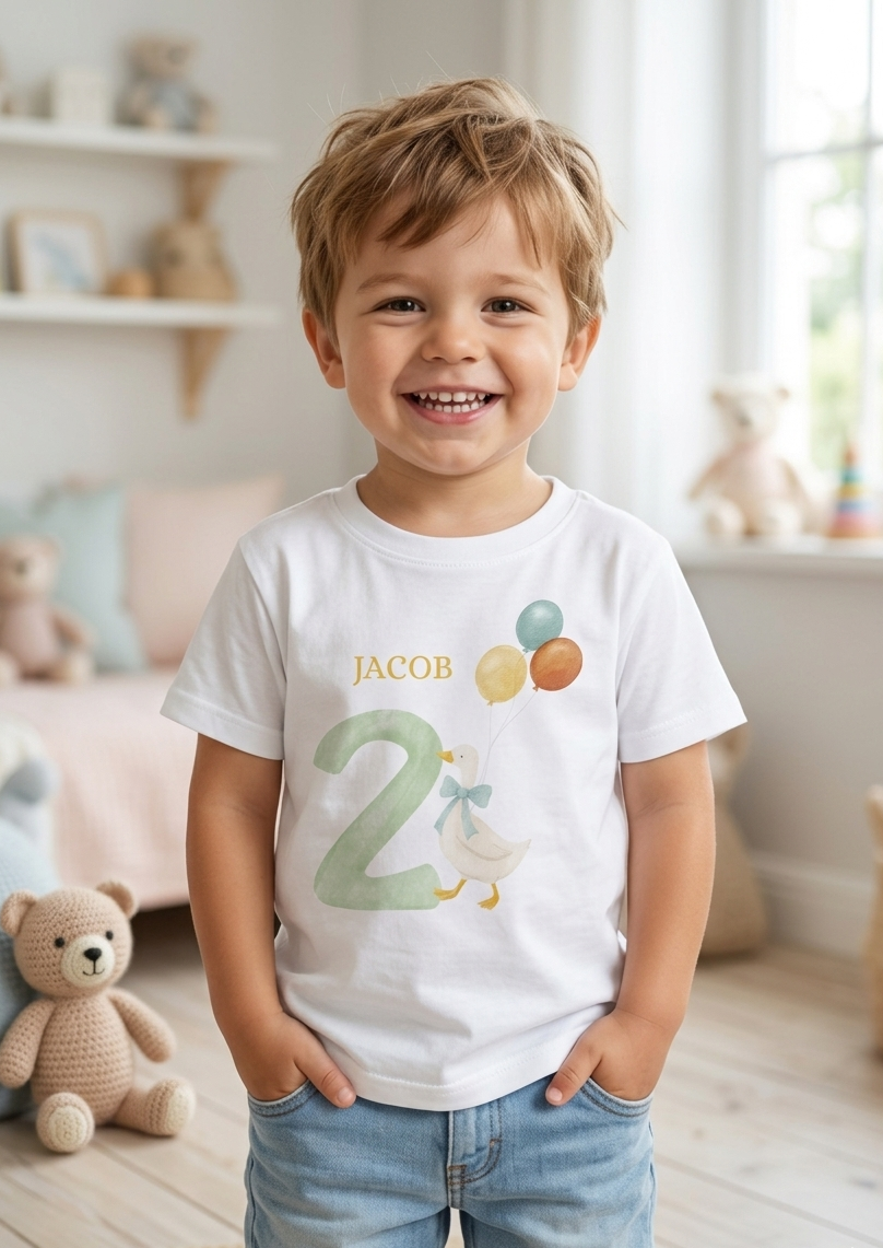 Personalised Duck Birthday T-Shirt, Boys 1st 2nd 3rd Birthday T-shirt