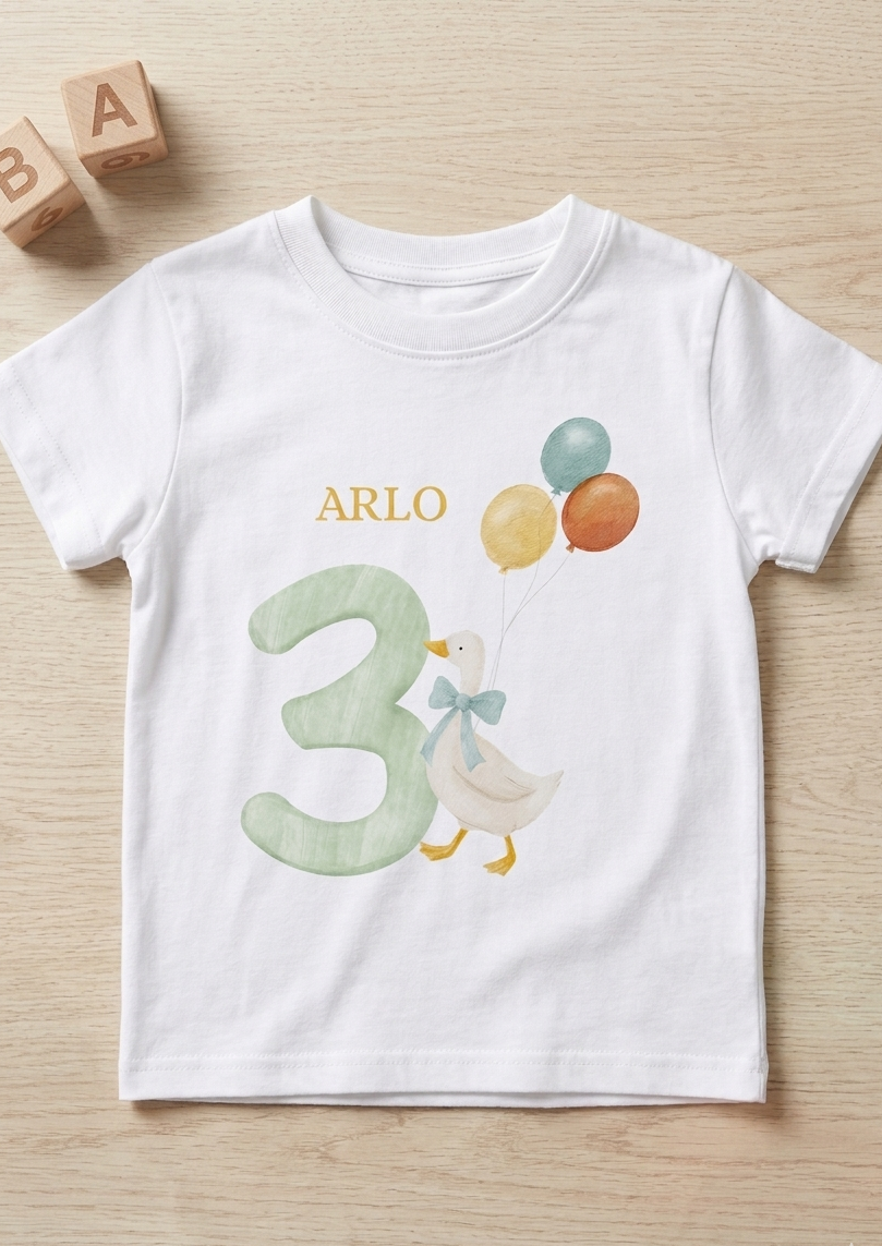 Personalised Duck Birthday T-Shirt, Boys 1st 2nd 3rd Birthday T-shirt