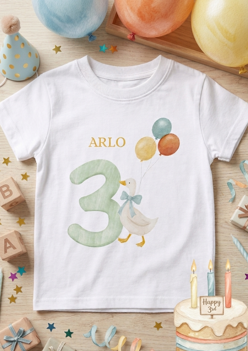 Personalised Duck Birthday T-Shirt, Boys 1st 2nd 3rd Birthday T-shirt