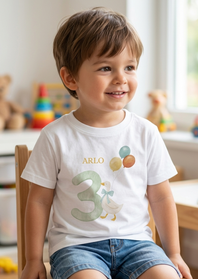 Personalised Duck Birthday T-Shirt, Boys 1st 2nd 3rd Birthday T-shirt