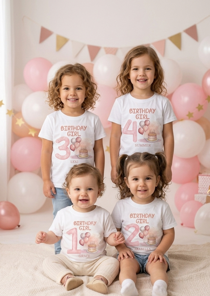 Personalised 1st, 2nd, 3rd, 4th Birthday T-shirt, Balloons Cake Birthday Outfit