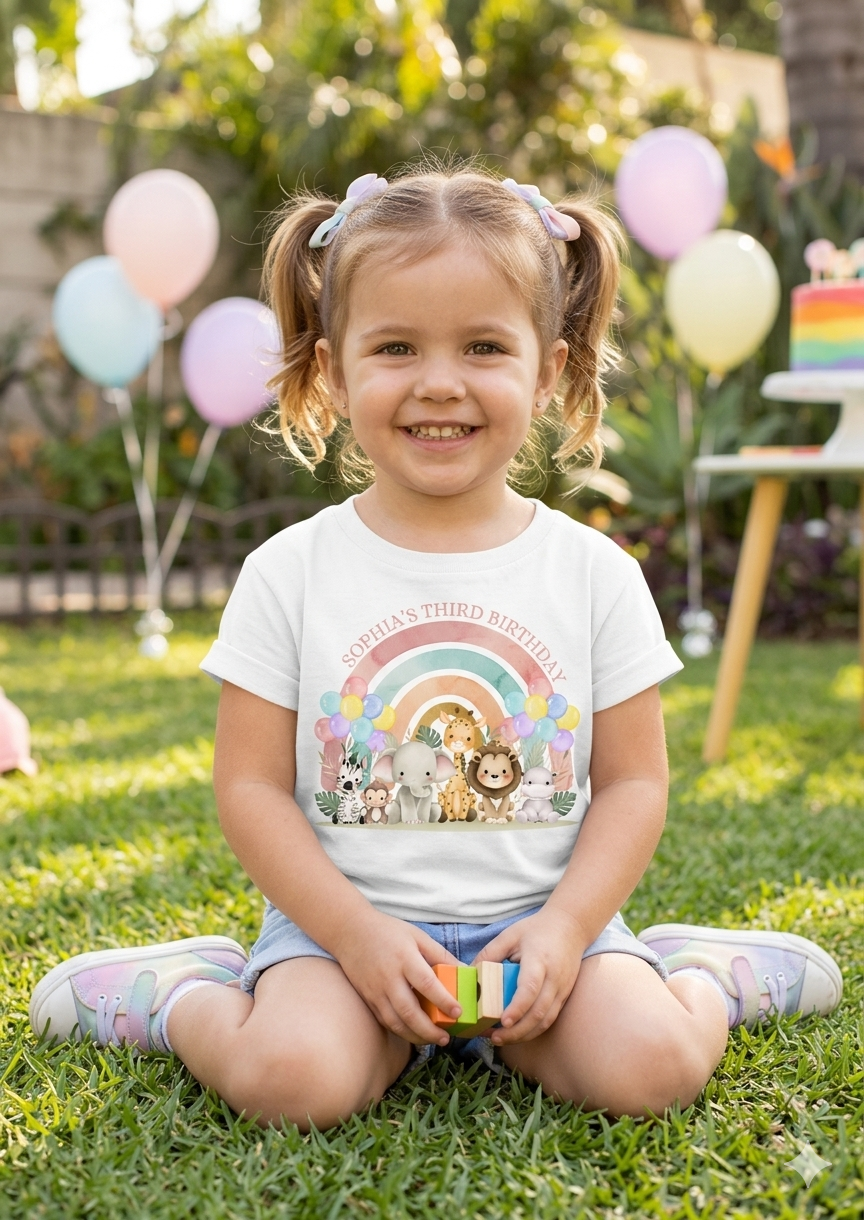 Personalised Safari Animals 1st, 2nd, 3rd Birthday T-Shirt, Custom Toddler Birthday Outfit