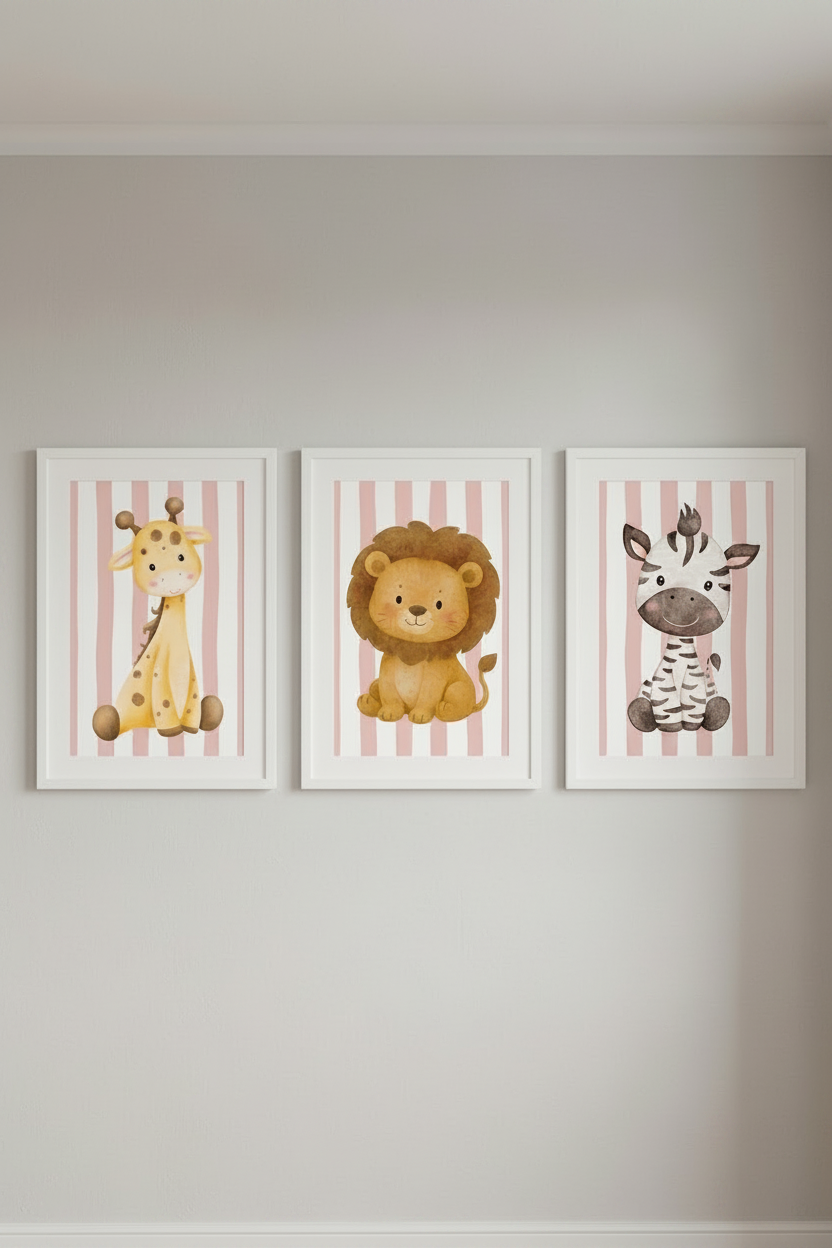 Animal Wallart Print Aluminum Set of 3 Nursery toddler room decor Playroom Wallart