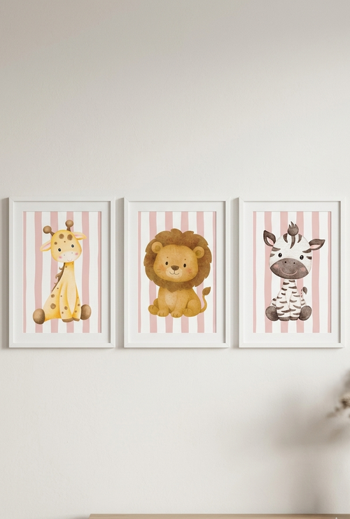 Animal Wallart Print Aluminum Set of 3 Nursery toddler room decor Playroom Wallart