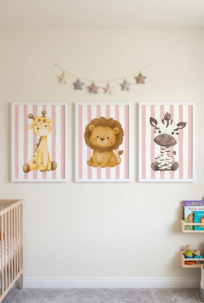 Animal Wallart Print Aluminum Set of 3 Nursery toddler room decor Playroom Wallart