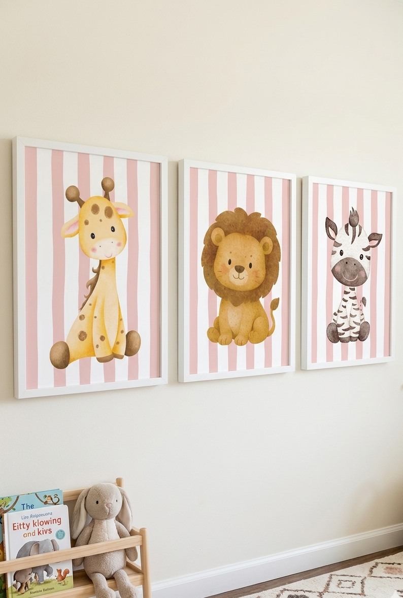Animal Wallart Print Aluminum Set of 3 Nursery toddler room decor Playroom Wallart
